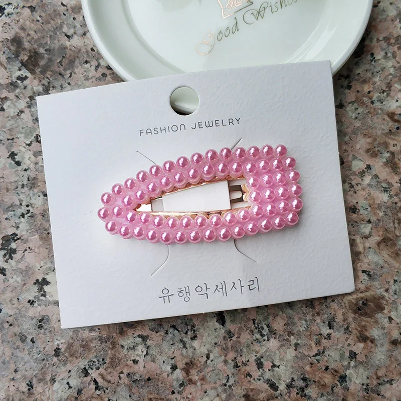 Клипсы для волос женщин и девочек в корейском стиле из металлического сплава с радужными цветами, имитацией жемчуга и вырезами геометрических фигур.