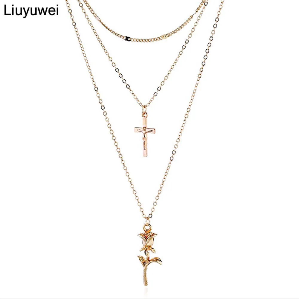 Liuyuwei Модный этнический многослойный золотой цвет цепи ожерелье с подвеской в