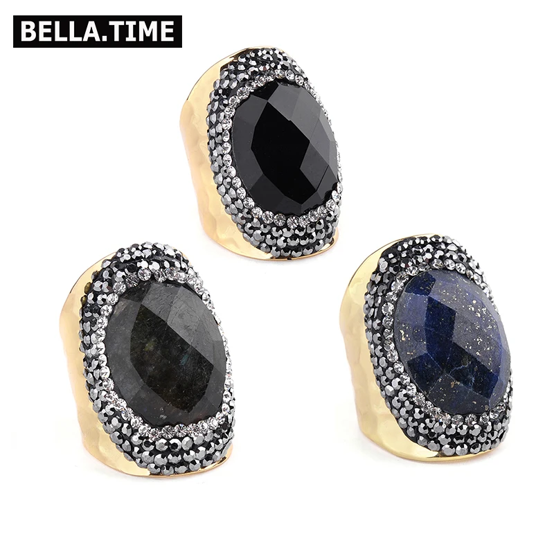Женские медные кольца BELLA. TIME с регулируемым натуральным камнем золотистого