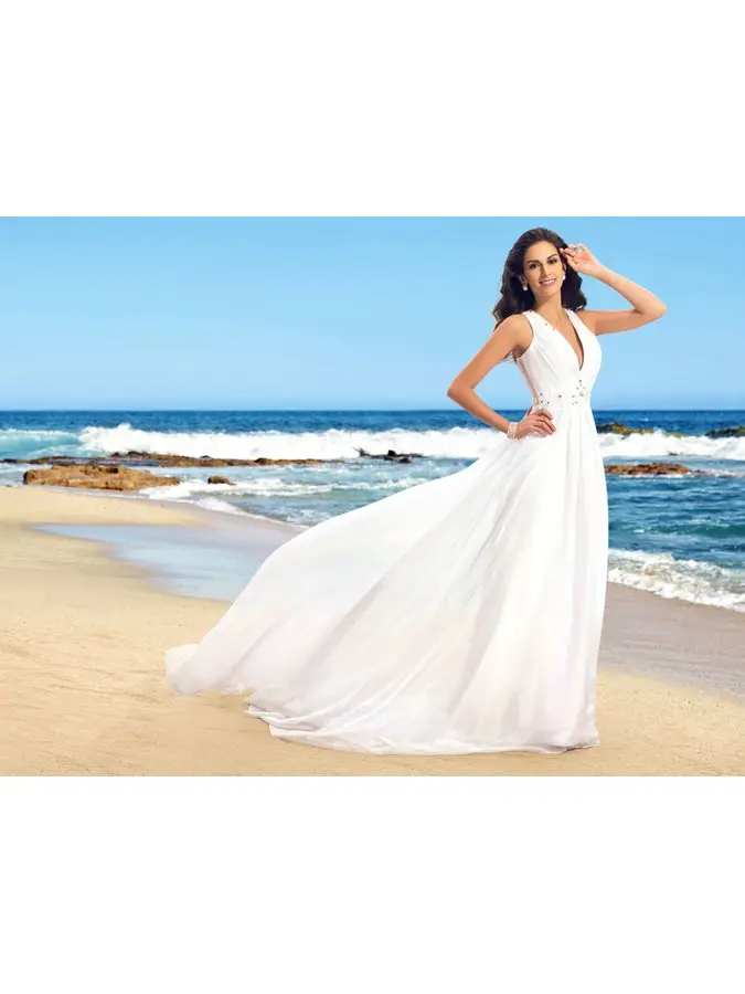 Buttoned Pleats Beading Floor Length Beach Wedding Dress 2019 | Свадьбы и торжества