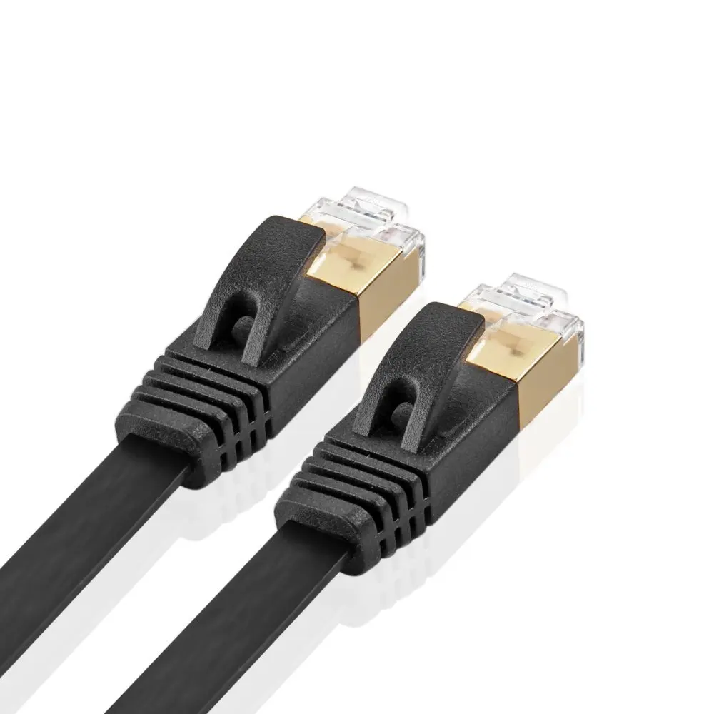 20m  Cat7 Ethernet Flat Patch Network Cable, Shielded (STP) with Snagless Rj45 Connectors black