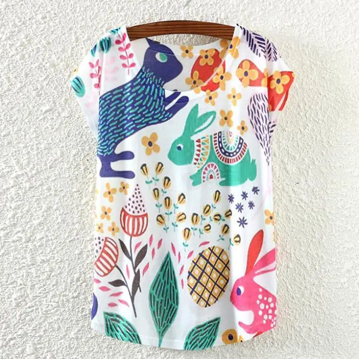 2016 new arrival casual dress summer fashion t-shirt Novelty Fruit Rabbit pattern tops tees woman t shirt promotion sale | Женская