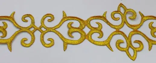 Gold Косплей, кружевные ленты, Золотое вышитое кружево, аппликация, железо на Европе, винтажная, сделай сам, одежда, планки, 6 ярдов/партия, золото, серебро, 6,6 см - Цвет: Gold