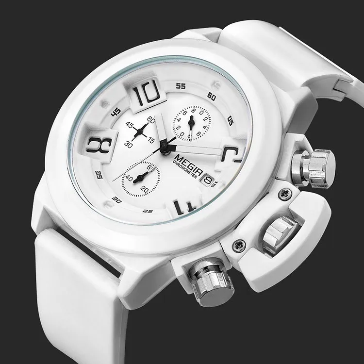 Уникальный дизайн Топ люксовый бренд Megir мужские часы классический стиль силиконовый ремешок Хронограф военные спортивные кварцевые часы для мужчин