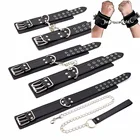 Кожаные наручники, повязки на лодыжку и ошейник для БДСМ с поводком, набор для бондажа, секс-игры, игрушки для взрослых