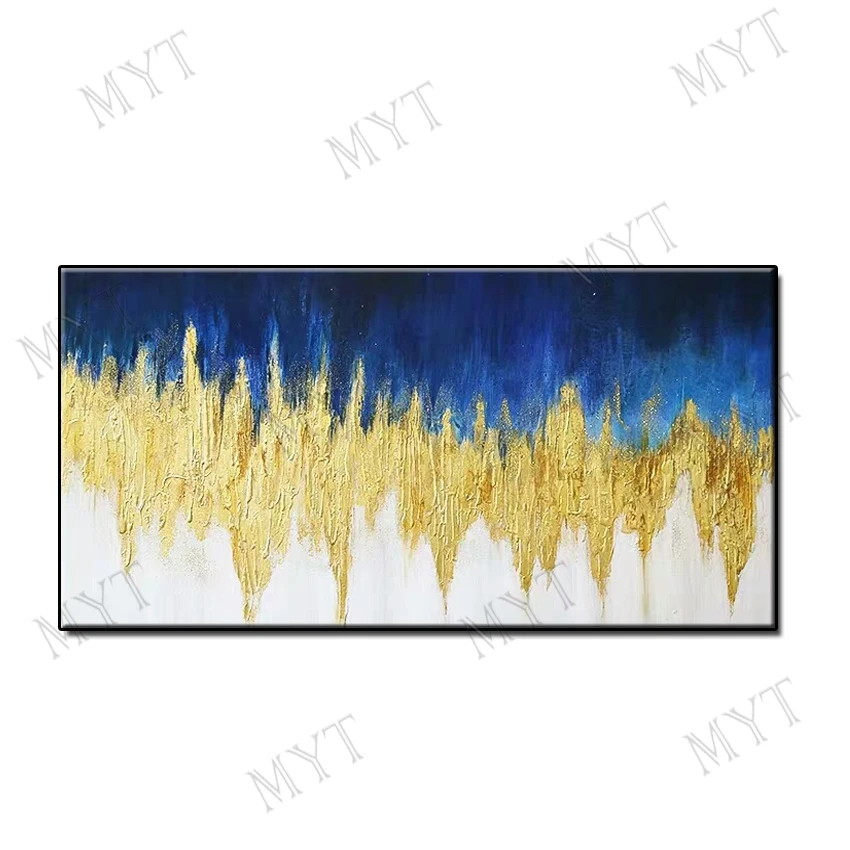 

Blue and white back No Framed Hand-painted abstract Oil Painting on canvas Gold plating landscape for Living Room home Decor