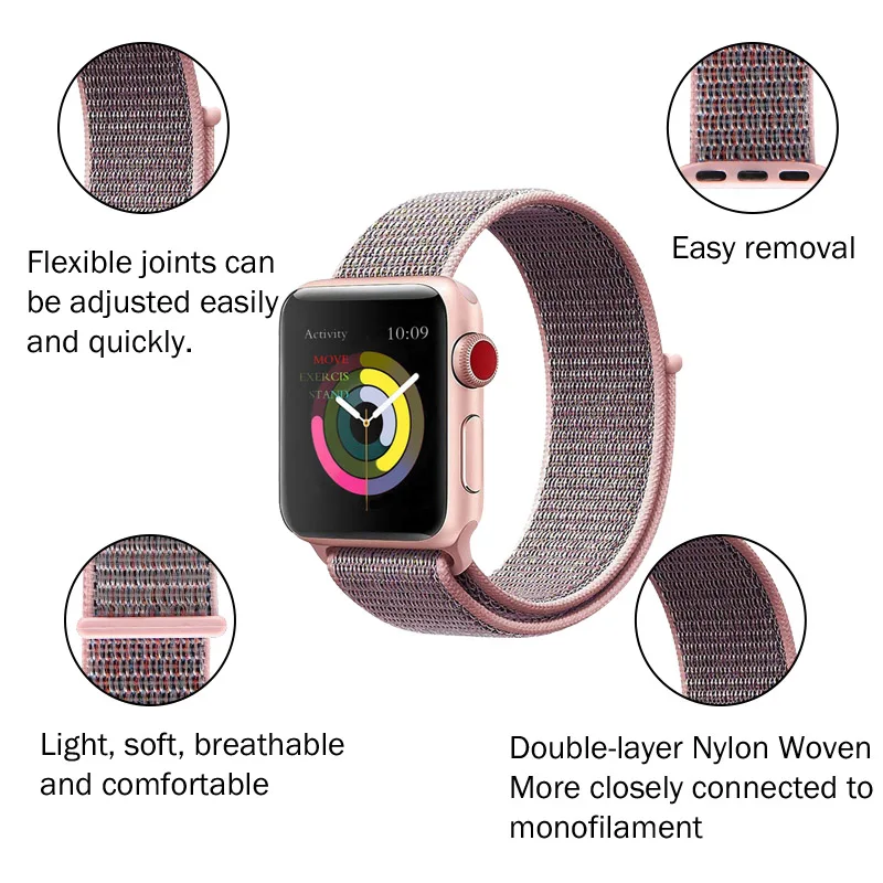 Розовый песок нейлоновый спортивный ремешок 40 мм 44 мм для Apple Watch 4 тканевый браслет для Iwatch серии 3 38 мм 42 мм