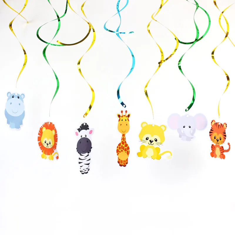 Safari Animal Jungle Ceiling Hanging Swirl Decorations Boy Baby Shower Cutout Festive Party Supplies DIY Decorations Event Party