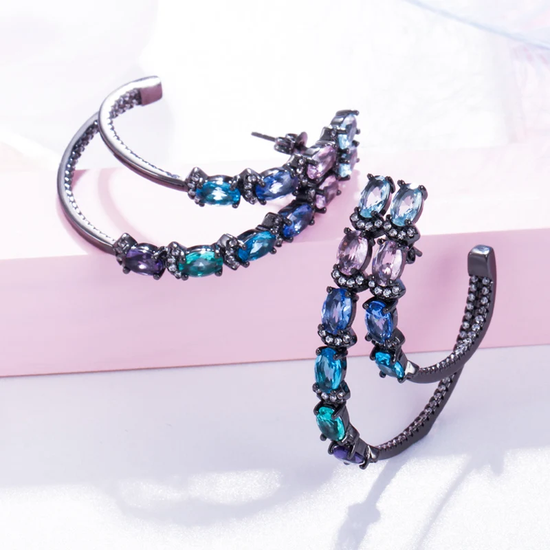 Pera уникальный дизайн черный золотой цвет большой круг 2 слоя Круглый Фианит