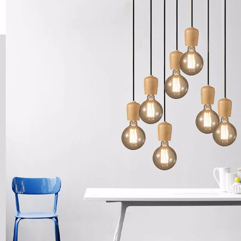 Modern Wood Pendant Lights Dining Room Cord Lamp Hanging Lighting Light Fixtures E27 Base Bedroom Suspension luminaire | Освещение