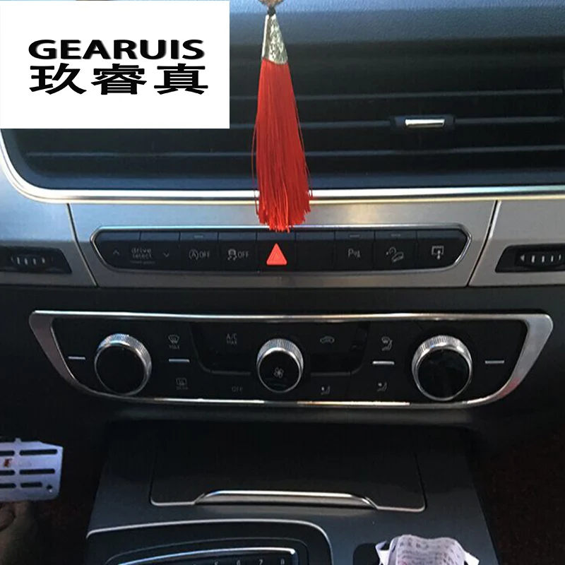 

Car styling Interior Console Panel Air Condition Switch Cover Trim stainless steel Stickers Accessories For Audi Q7 2016 2017
