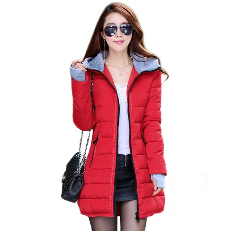 Red Новинка, зимняя куртка размера плюс 5XL, женская пуховая парка, Длинная женская Повседневная приталенная куртка, пальто с капюшоном на молнии, плотное пальто, верхняя одежда - Цвет: Red