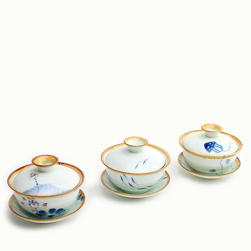 120 мл Китайский Лотос ручной работы рыбы керамический фарфор Jingdezhen Gaiwan чайный