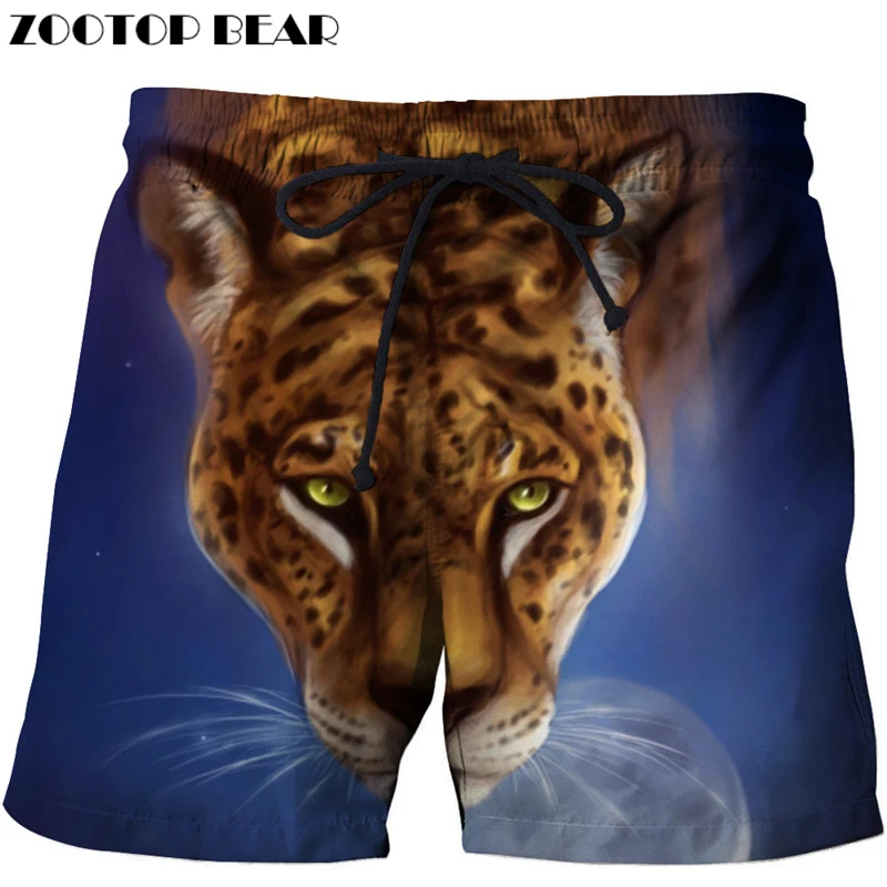 

Moon & Leopard 3D Printed Board Shorts Elastic Waist Beach Shorts 2018 Summer Male Clothing Loose Homme Short Trousers Drop Ship
