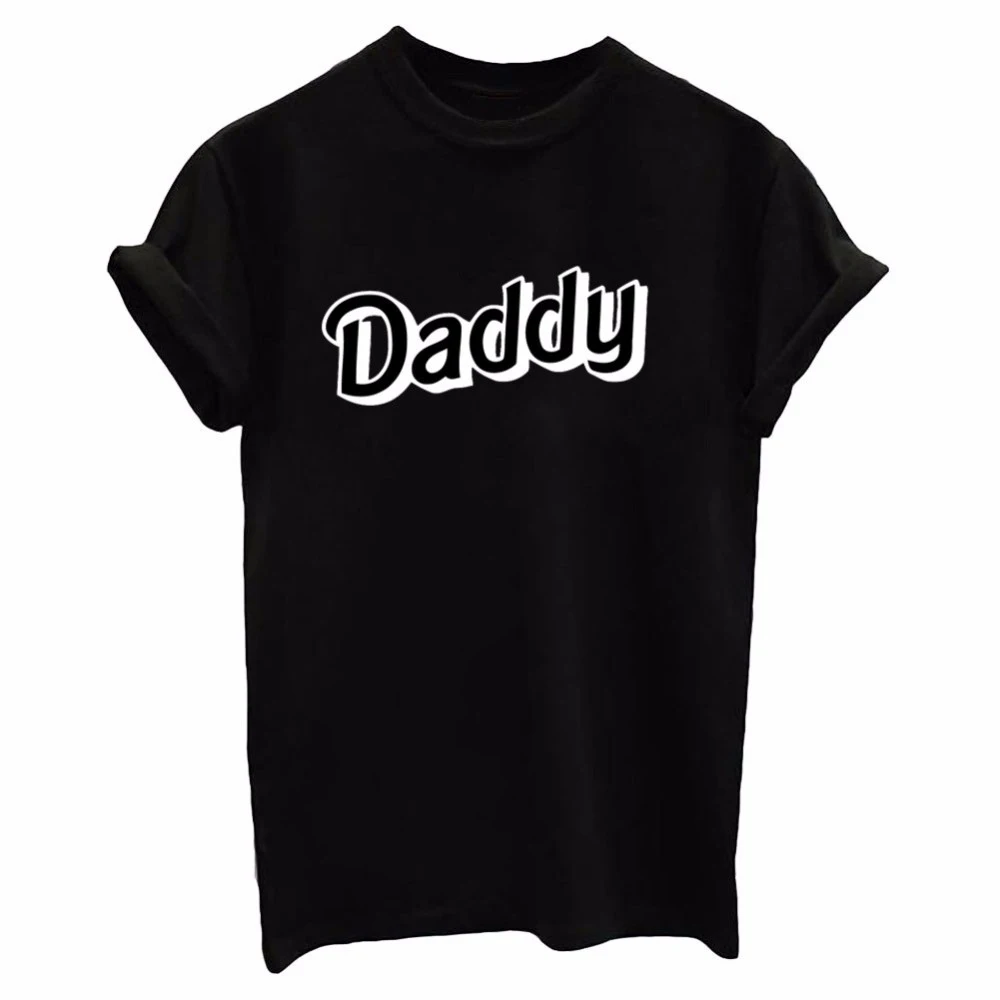 2017 летняя футболка для женщин Daddy Черный Принт с буквами Серый Белый 3 цвета cutton