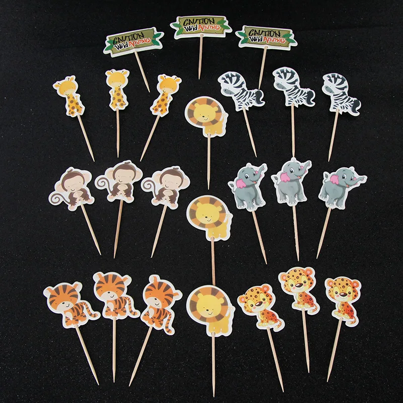 24 шт. джунгли животное кекс топперы выбирает День рождения украшения детей Baby Shower