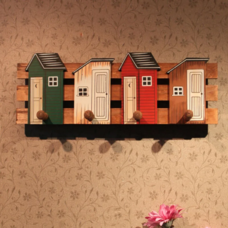 Винтажная многофункциональная деревянная полка для хранения с крючками, Ретро деревянный настенный шкаф, антикварная стойка, держатель для одежды, украшений, Декор