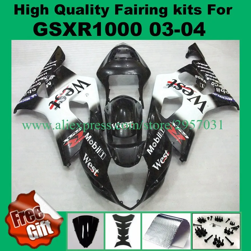 

Injection fairings for SUZUKI K3 K4 GSXR1000 2003 2004 GSX-R1000 GSXR 1000 03 04 WEST fairing kits white black freecustom