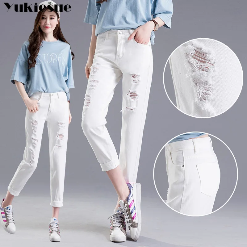 Модные женские джинсы с высокой талией рваные джинсы-бойфренды для женщин