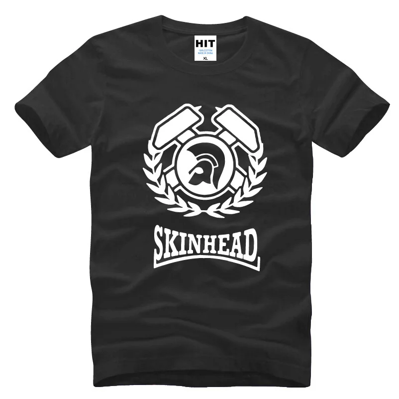 Мужская футболка с принтом Skinhead новинка 2016 хлопковая коротким рукавом и круглым