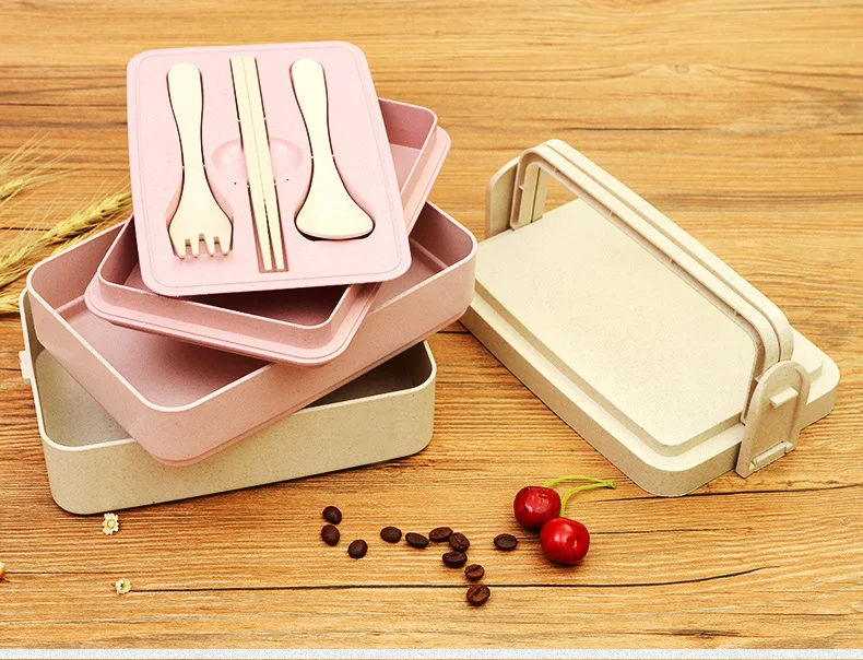 Здоровый материал Ланч-бокс 3 слоя пшеничной соломы Bento коробки контейнер для хранения еды Ланчбокс посуда разлагаемая безопасность здоровья