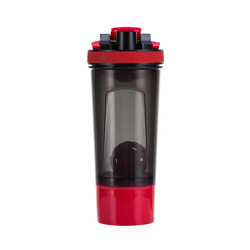 black-red 700 мл Сывороточный Протеин шейкер бутылка пластиковая бутылка для воды BPA бесплатно протеина шейкер тренажерный зал Спорт Фитнес переносная Питьевая бутылка - Цвет: black-red