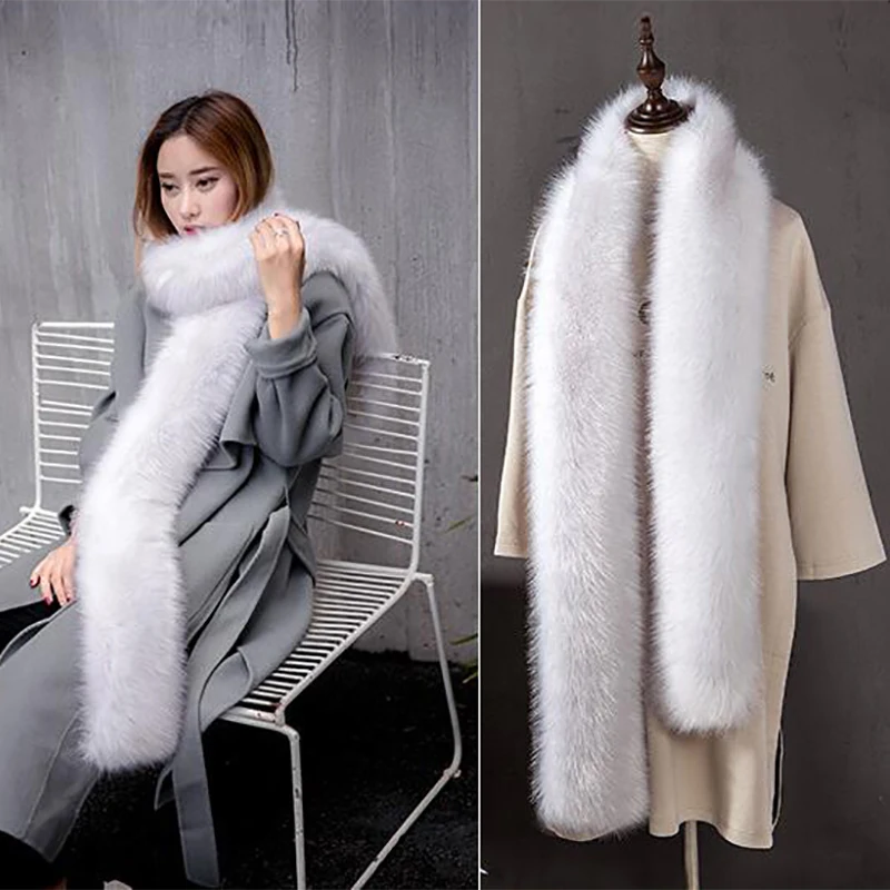 Зимний теплый шарф качественная шаль из искусственного меха воротник лисьего