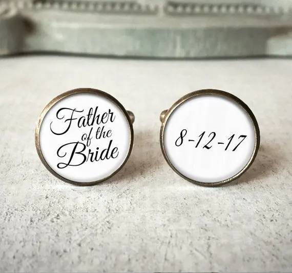 personalized any text wedding Father of the bride groom cufflinks cuff links photo keepsake gift For father | Дом и сад