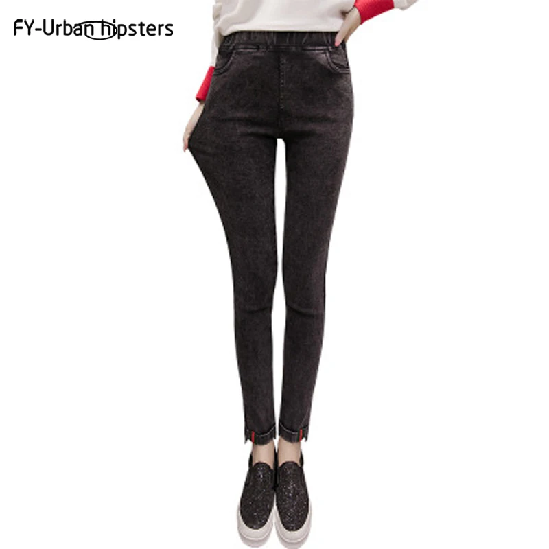 Узкие джинсы для женщин узкие с высокой талией женские эластичные серые