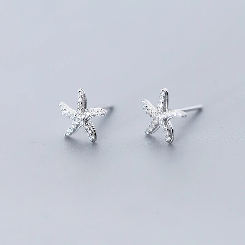 MloveAcc New Design 925 Sterling Silver Shining Sea Star Stud Earrings for Women Wedding Birthday Classic Simple Jewelry Gift | Украшения и