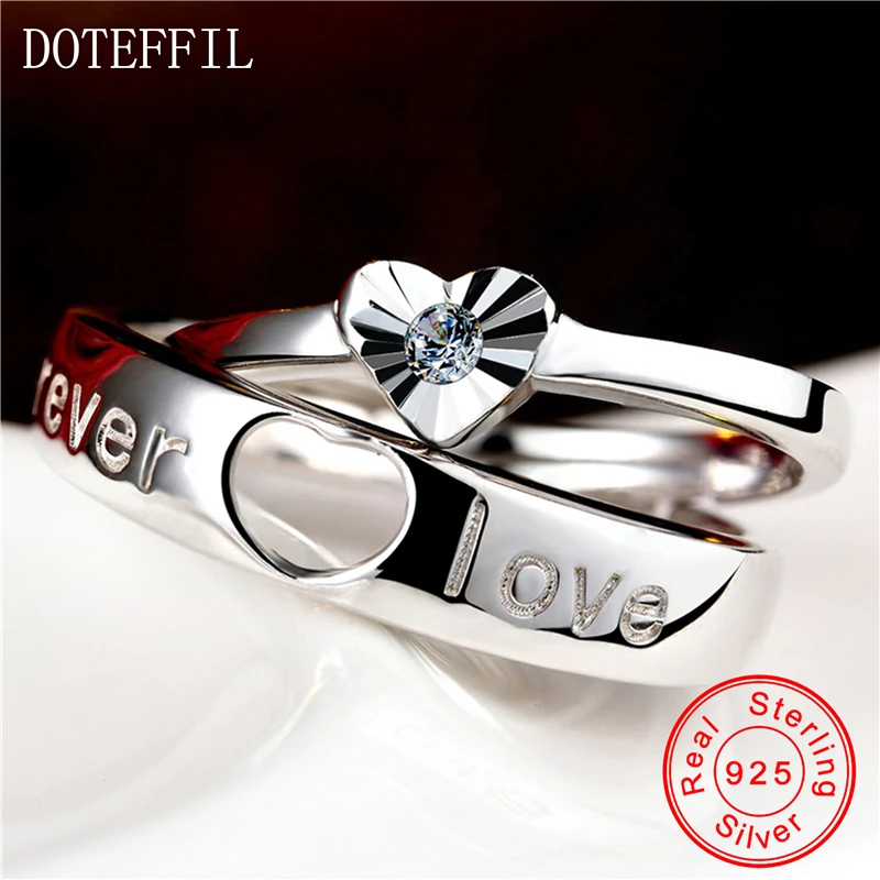

DOTEFFIL 2Pcs 925 Sterling Silver Couple Rings Sweet Romantic Men Women Heart Rings Wedding Engagement Jewelry