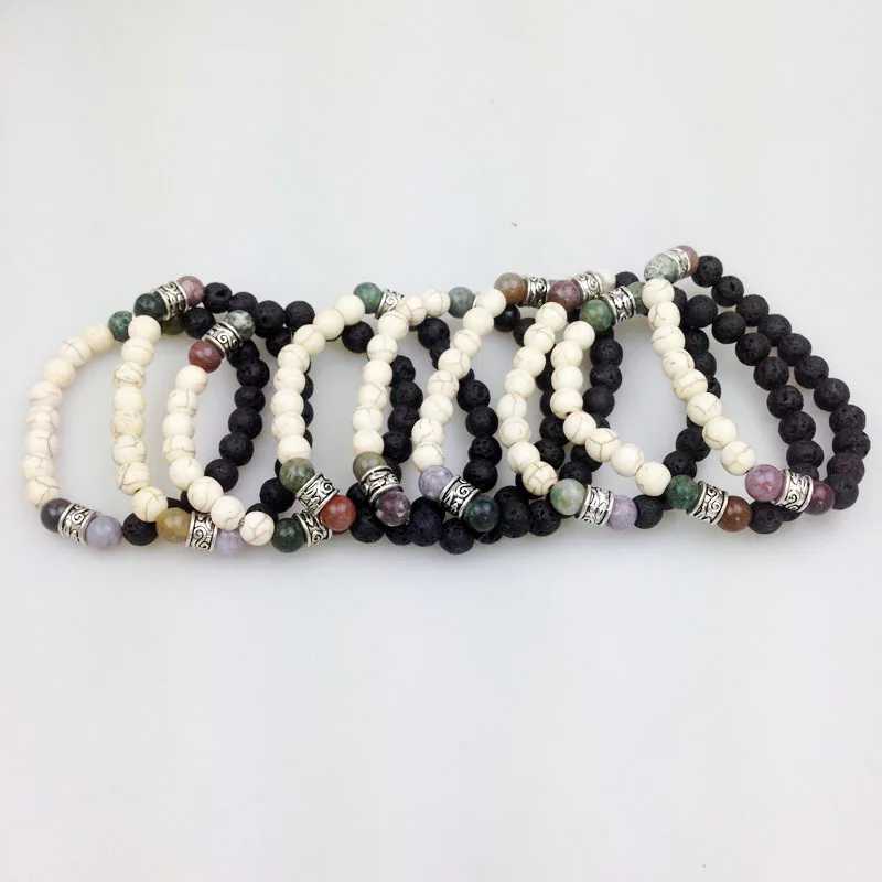 Мужские черные лавовые камни SN0056 пирит и белый Howlite успокаивающие лечебные