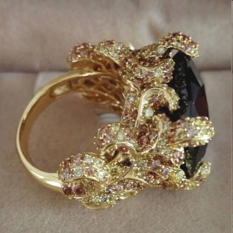 Anillos Qi Xuan_Fashion Jewelry_Big темно-фиолетовый Роскошные коктейльные кольца_ позолоченные кольца на палец из розового золота_ прямые продажи с фабрики