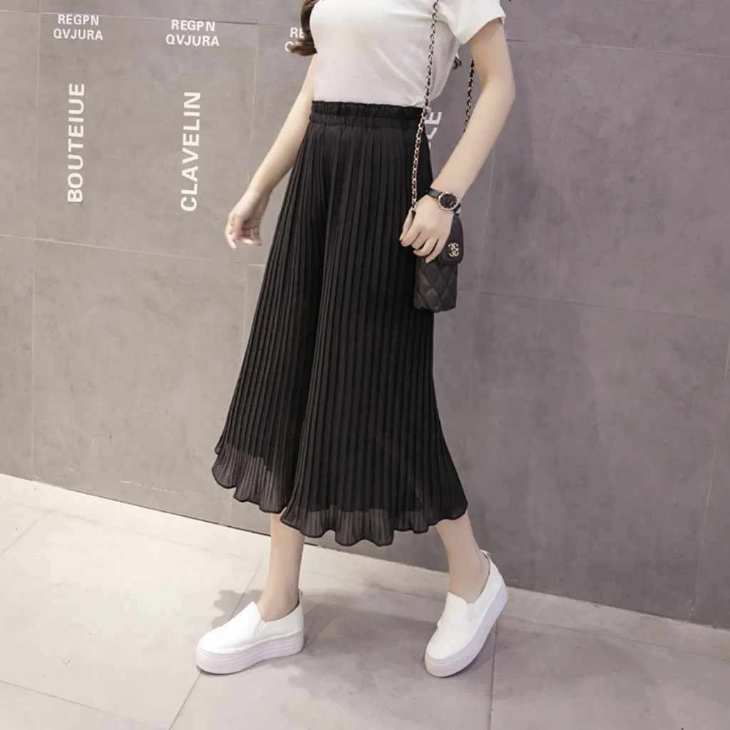 

Women Pleated Pants Chiffon Wide Leg Plus Size Loose High Waist Pants Elastic Casual Trouser Ladies Outdoor Running Fitness Pant