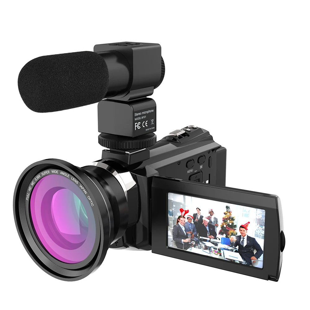 Black Andoer 4K Camcord 1080P 48MP WiFi цифровая видеокамера с 0.39X широкоугольным макрообъективом+ микрофон+ светодиодный светильник для видео+ сумка для камеры - Цвет: Black