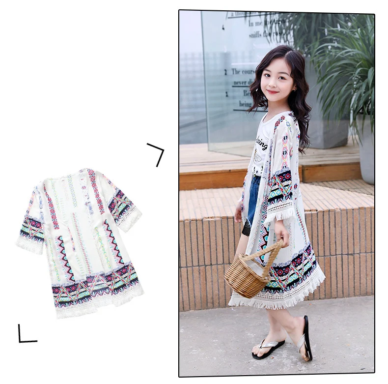 Children Girls Thin Coat Outerwear Blouse Cardigan Fashion Clothing Summer Outwear for Girl Sun Protection 13 years Flower White | Детская