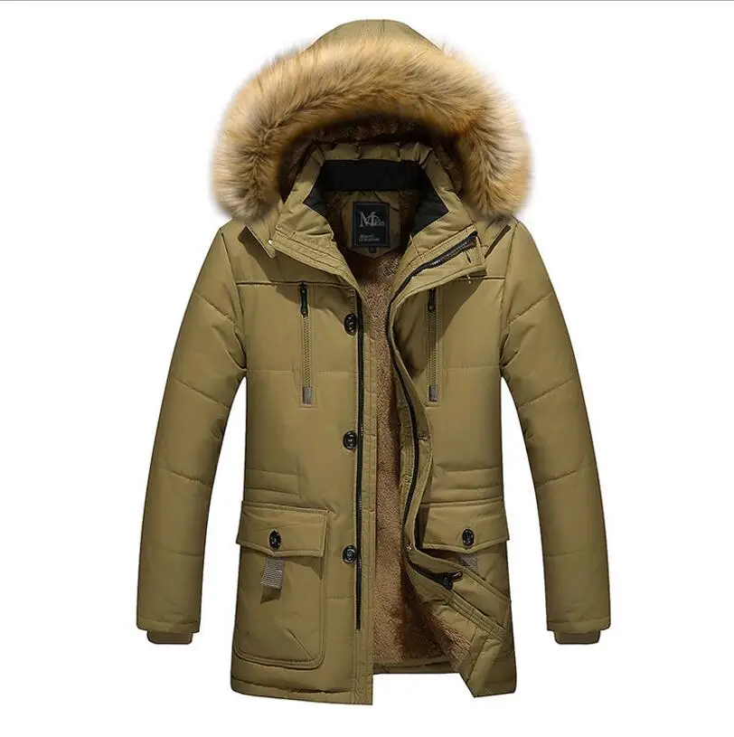 Khaki Мужские зимние куртки и пальто с капюшоном повседневные зимние теплые парки новые мужские Длинные пуховики Зимние пальто большой размер 8XL - Цвет: Khaki