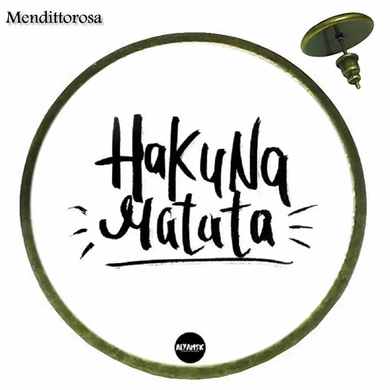 Hakuna Matata Inspirational Harajuku Jewelry Glass Cabochon Bronze/Silver/Golden Clip Ear Hook Stud Earring For Women Gifts Boy | Украшения