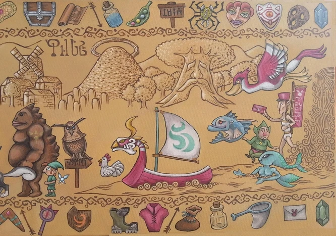 Hyrule карта мира легенда о Зельде плакат видеоигры ретро холст живопись DIY настенные художественные наклейки домашний бар Плакаты Декор подарок - Цвет: Розовый