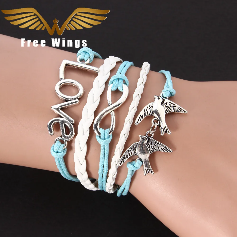 Женский кожаный браслет Infinite Love винтажный Шарм синего цвета массивное ювелирное