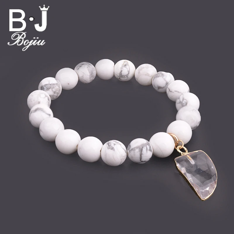 BOJIU Волк Подвеска Зуб Браслеты Белый Howlite смешанные Ag. Цветные бусы женские