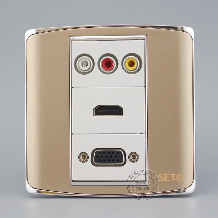3RCA AV Аудио Видео + HDMI VGA Панель цвета шампанского Лицевая панель Внешний