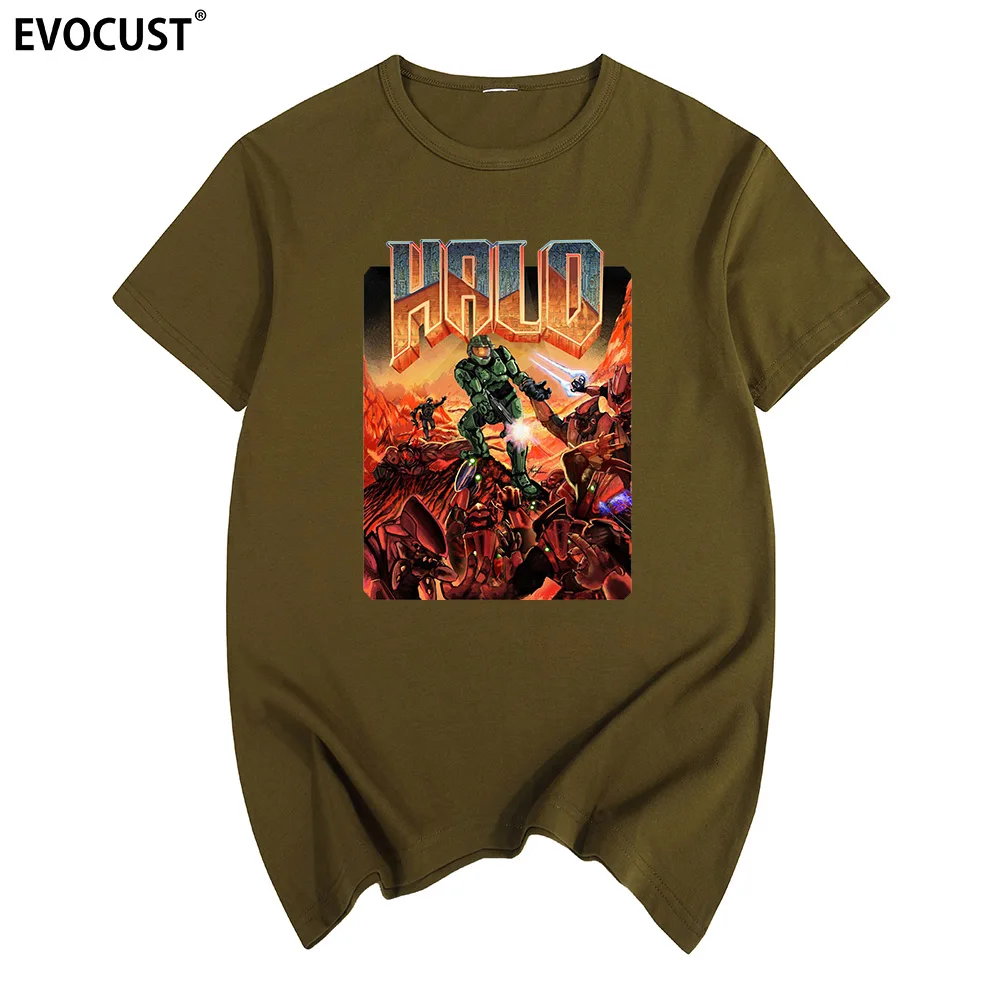 army green Halo Master Chief аниме Войны Игра Футболка хлопок мужская футболка новая футболка Wo мужчины s пара любит дизайн лето - Цвет: army green