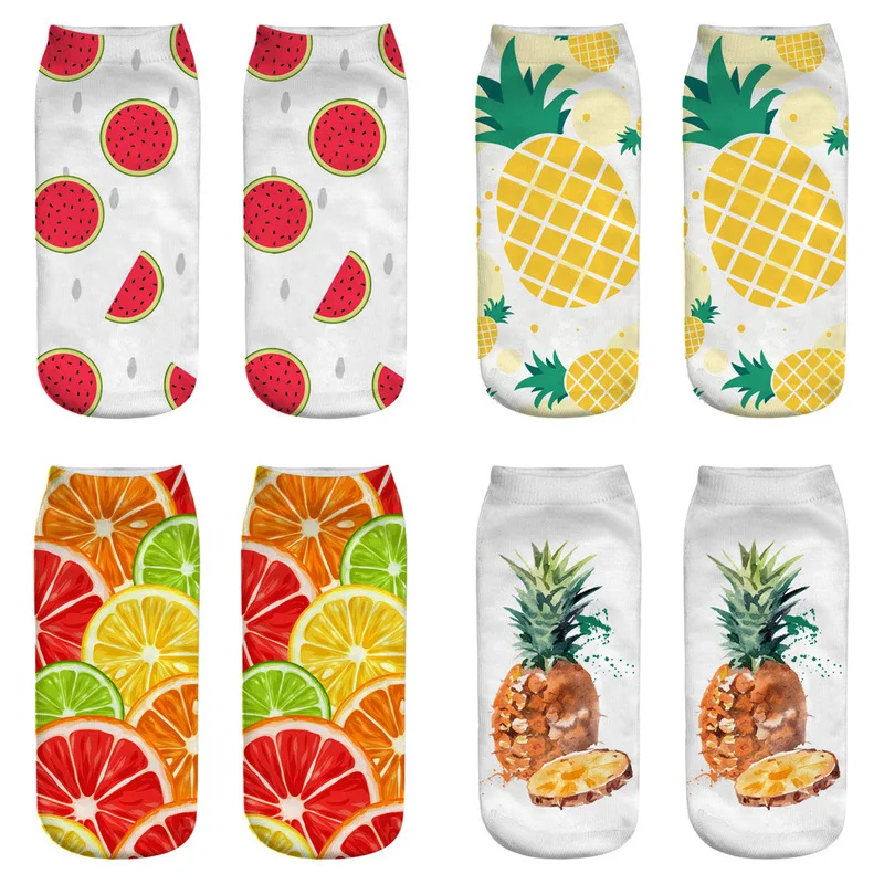 

Модные милые носки с 3D-принтом в виде фруктов, ананаса, клубники, лимона, арбуза, женские дизайнерские носки Harajuku, новинка, интересные