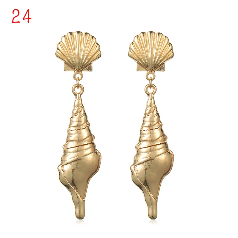 24 1Pair Summer Retro Fashion Shell Earrings Women Gold Color Geometric Irregular Starfish Conch Statement Jewelry Accessories - Окраска металла: 24