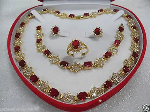 

Jewelry 001176 women's jewelry red ruby gem 18KGP Earring Bracelet Necklace Ring