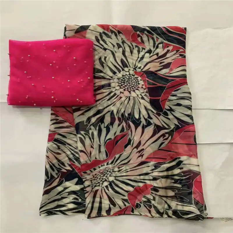 

Hot sale new arrival high quality fashion printed silk chiffon fabric 5 yards and 2 yards swiss voile lace tissu! LXF42507