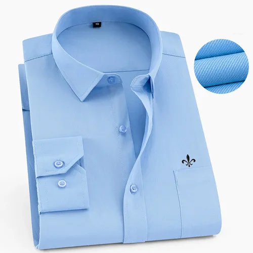 1-422BLUE-X Dudalina Camisa Social Masculina мужская рубашка с длинным рукавом классические мужские рубашки формальная деловая рубашка мужская вышивка логотип - Цвет: 1-422BLUE-X