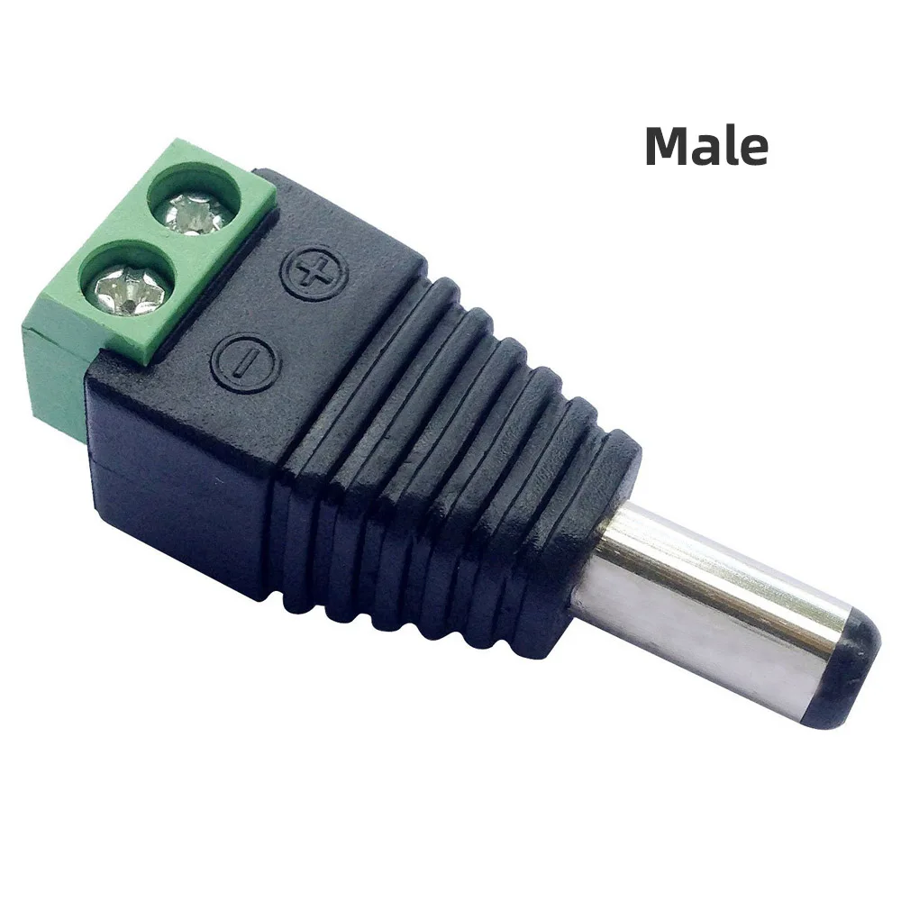 Female Male DC connector 5.5mm x 2.1mm DC Power Plug Adapter for 5050 3528 5060 Single Color LED Strip Light and CCTV Cameras