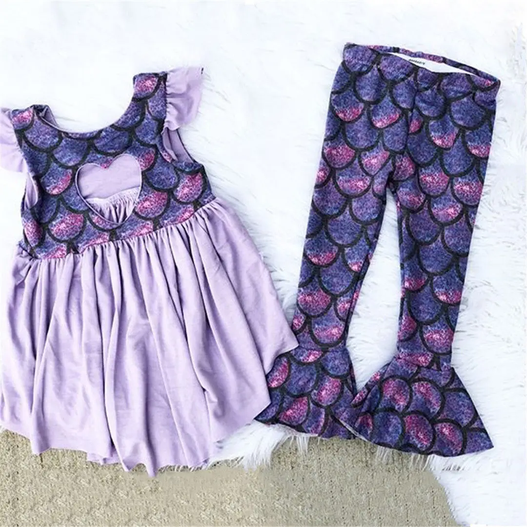 Summer children two-piece cartoon Mermaid dress + leisure pants suit girls short-sleeved clothes 2-6T | Детская одежда и обувь